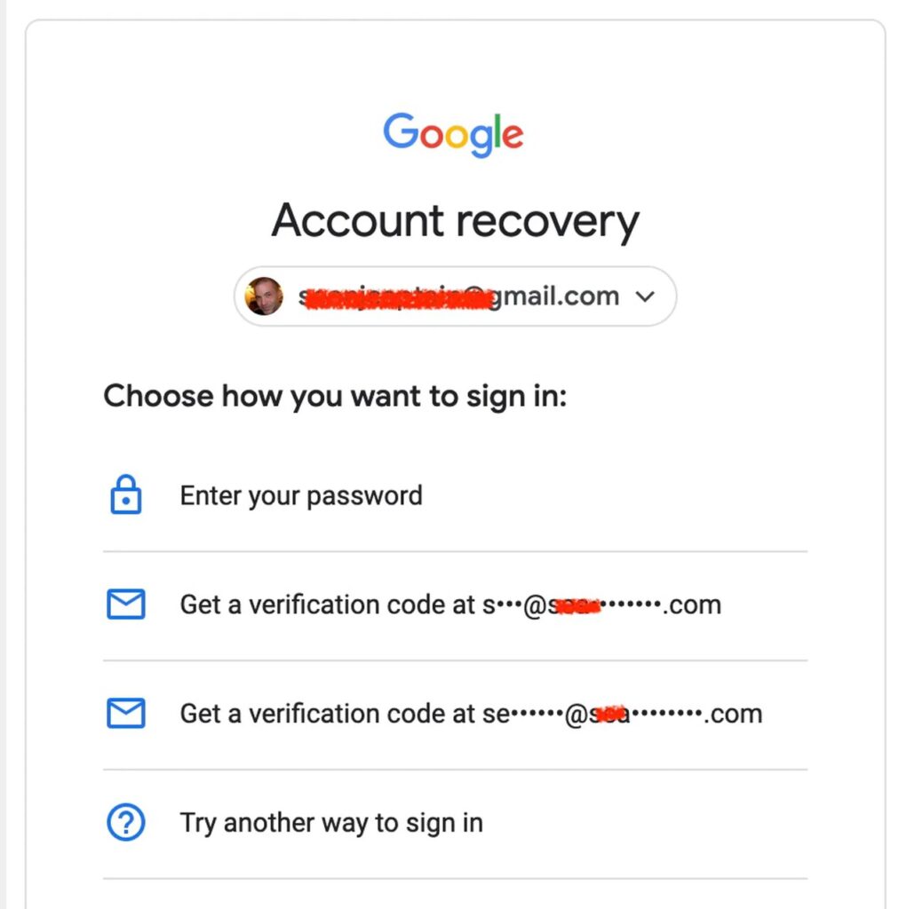 بازیابی حساب کاربری گوگل